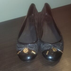Tory Burch Black Flats with Gold Details